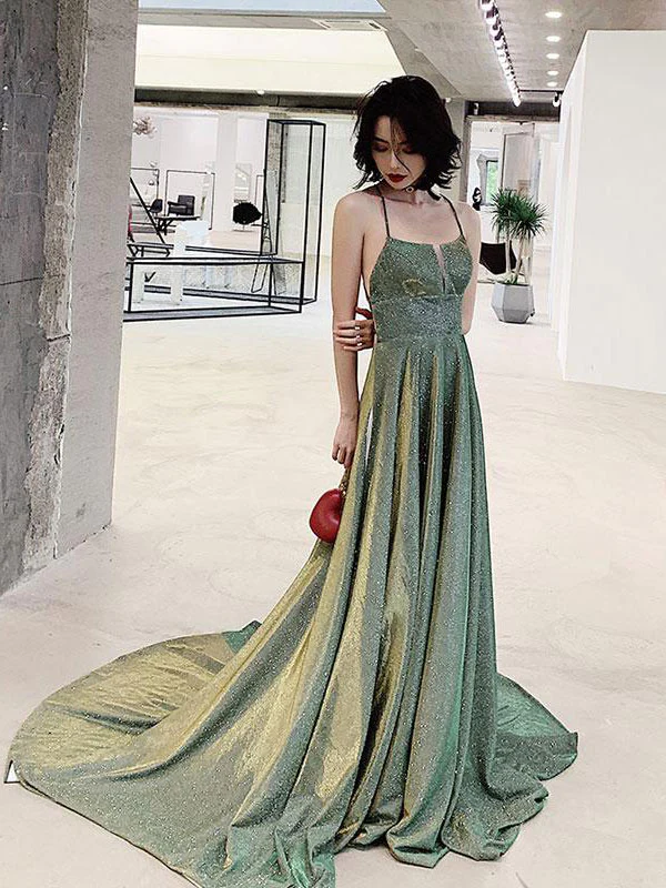 Unique backless long prom dress, green evening dress nv588