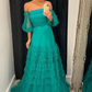 Tulle Evening Gowns Fashion A Line Strapless Long Prom Dresses Formal nv625