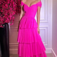 Hot Pink Off The Shoulder Prom Dresses Long Evening Gowns nv623