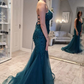 Hunter Green Floral Lace Lace-Up Back Mermaid Long Prom Gown nv856