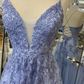 Lace Plunge V A-Line Prom Dress with Slit nv829