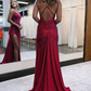 Sparkly Dark Red One Shoulder Sheath Long Prom Dress with Slitnv663