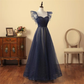 Navy Blue Sparkling Tulle A-Line Prom Dress nv612