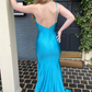 Sheath One Shoulder Sky Blue Long Prom Dress with Split Front nv673