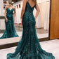Sparkly Dark Green Mermaid Sequin Long Prom Dress nv670