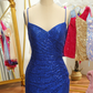 Blue Sequins Tight Backless Short Homecoming Dress nv628