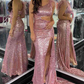 Cutout Blue One Shoulder Feathers Long Prom Dress nv837