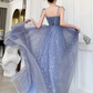 Blue Tulle Long Prom Dress, Blue Tulle Formal Dress nv598