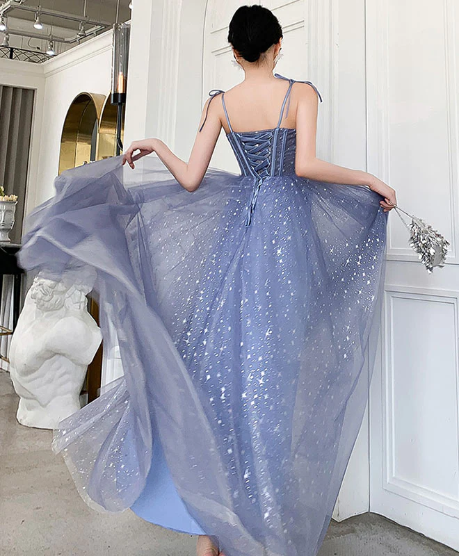 Blue Tulle Long Prom Dress, Blue Tulle Formal Dress nv598