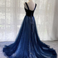 Blue velvet tulle long prom gown formal dress nv607