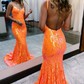 Sparkly Mermaid Orange Sequins Long Prom Dress nv627