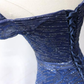 Shiny Off the Shoulder Navy Blue Long Prom Dresses, Off Shoulder Blue Formal Evening Dresses nv608