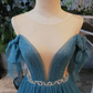Green round neck tulle sequin long prom dress, green evening dress nv832