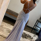 Sparkly Mermaid Spaghetti Straps White Sequins Long Prom Dress nv685