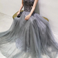 Gray Tulle Sequin Long Prom Dress Gray Tulle Formal Dress nv617