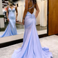 Lavender Rhinestone Spaghetti Straps Mermaid Prom Dress nv655