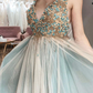 Unique v neck tulle lace long prom dress tulle formal dress nv863