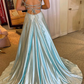 Light Pink V-Neck Backless Tulle Long Prom Dress nv699