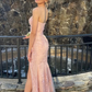 Pink Strapless Lace Long Prom Dress with Slit nv662