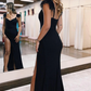 Black Sparkly Sheath Prom Dress with Slit nv690