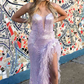 Light Blue Plunging Neck Sequins Prom Dress with Feathers nv576