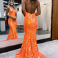Sparkly Mermaid Orange Sequins Long Prom Dress nv627