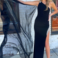 Mermaid One Shoulder Black Long Prom Dress with Split Front nv692