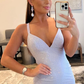 Sparkly Mermaid Spaghetti Straps White Sequins Long Prom Dress nv685