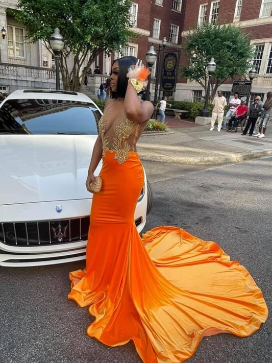 Robe de soirée sirène en velours orange sexy nv869