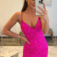 Hot Pink Sequins Glitter Prom Dress with Slit nv645