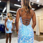 Cute Bodycon V Neck Light Blue Lace Sequins Homecoming Dressesnv718