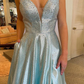Light Pink V-Neck Backless Tulle Long Prom Dress nv699