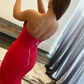 Red Strapless Mermaid Prom Dress With Slit nv687