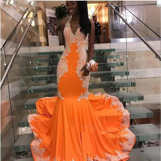 gorgeous mermaid orange prom dress for black girls nv870