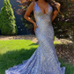 Light Purple Deep V Neck Sequin Mermaid Prom Dress nv637