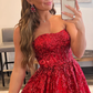 Sparkly Red Long Prom Dress with Pockets nv638