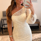 White Sequins One Shoulder Prom Dress with Slit nv671