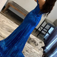 Blue Off Shoulder Mermaid Prom Dress with Slit nv669