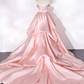 Pink Sweep Train Satin Long Prom Dress, Pink Formal Evening Dresses nv601