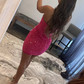 Sexy V-neck Fuchsia Backless Sequined Sleeveless Homecoming Dress nv730