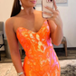 Sparkly Orange Sequin Sweetheart Lace-Up Back Long Prom Dress nv659