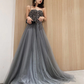 Gray Tulle Sequin Long Prom Dress Gray Tulle Formal Dress nv617
