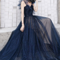 Dark blue sweetheart tulle long prom dress blue tulle formal dress nv615