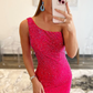 Hot Pink One Shoulder Mermaid Prom Dress nv688