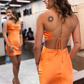 Cute Orange Satin Cowl Neck Tight Homecoming Dresses, Short Prom Dress nv726