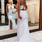Black Lace-Up Back Sequis Mermaid Prom Dress with Slit nv631