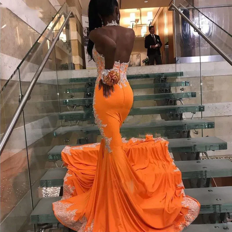 gorgeous mermaid orange prom dress for black girls nv870