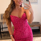 Sexy V-neck Fuchsia Backless Sequined Sleeveless Homecoming Dress nv730