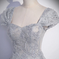 Gray tulle lace long prom dress, gray tulle lace long evening dress nv596