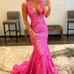 Light Purple Deep V Neck Sequin Mermaid Prom Dress nv637